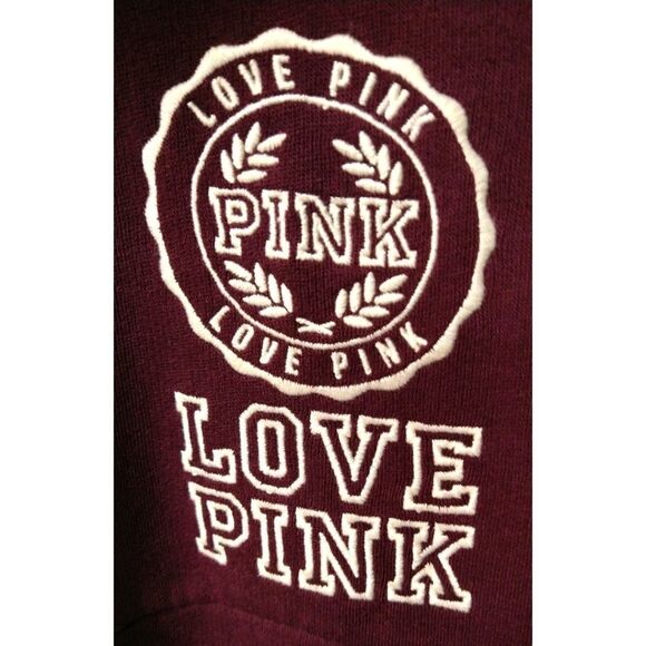 PINK VICTORIA SECRET oversized maroon & white 1/2 zip up pullover Sweatshirt - Picture 4 of 15